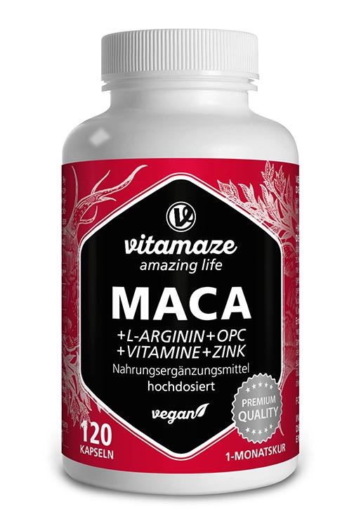 Maca 5000 extra hochdosiert + L-Arginin + OPC + Vitamine + Zink