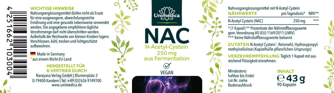 NAC - 250 mg - N-Acetyl-Cystein aus natürlicher Fermentation
